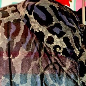 BCBGMaxazria silk animal print gray & black top